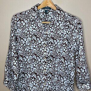 Old Money Vibe Ralph Lauren Brown & White Print 100% Cotton Lightweight Shirt